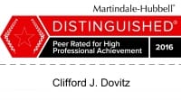 Martindale-Hubbell | DISTINGUISHED | Peer Rated for High | Professional Achievement 2016 | Clifford J. Dovitz